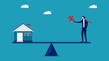 Ev faizi. ev ve ölçekteki yüzde iş konsepti vektör çizimi