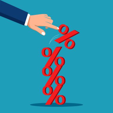 Faiz oranlarını düşür. İş adamı yüzde simgesini aşağı çekiyor