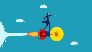 Roket ampulü. Yaratıcılık rokette hızlıdır. Gelecekteki iş büyümesi iş konsepti taşıyıcısı beklenmesi