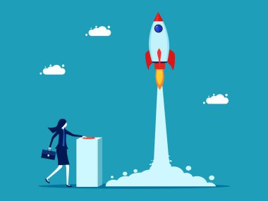 Roket fırlatıldı. Bir iş kur. Roketler gökyüzüne doğru uçuyor. iş ve yatırım konsept vektörü