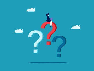 Bir çözüm düşün. Soru işareti üzerinde uzman bir işadamı. iş ve yatırım vektörü