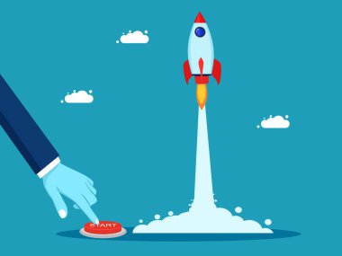 Roket fırlatıldı. Bir iş kur. Roketler gökyüzüne doğru uçuyor. iş ve yatırım konsept vektörü