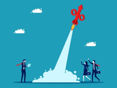 Faiz oranları artıyor. Yüzde simgeleri gökyüzüne doğru yükselir. yatırım kavramı 