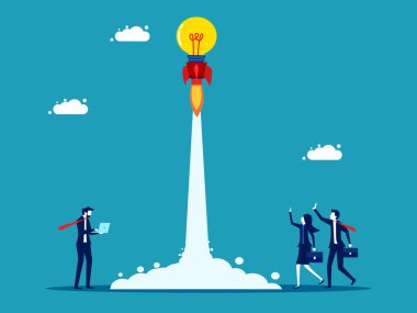 Yaratıcılık. Fikir ampulleri gökyüzüne yükselir. Finans ve Yatırım Kavram Vektörü illüstrasyonu