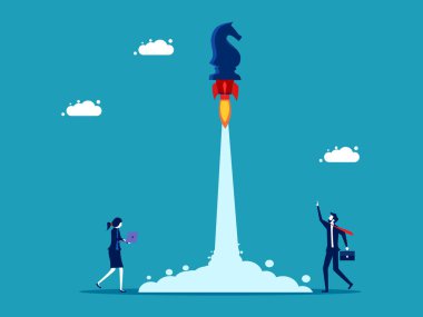 Proaktif bir iş stratejisi başlat. Satranç atı gökyüzüne doğru süzüldü. Finans ve Yatırım vektörü