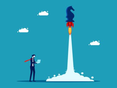 Proaktif bir iş stratejisi başlat. Satranç atı gökyüzüne doğru süzüldü. Finans ve Yatırım vektörü