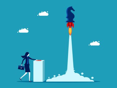 Proaktif bir iş stratejisi başlat. Satranç atı gökyüzüne doğru süzüldü. Finans ve Yatırım vektörü