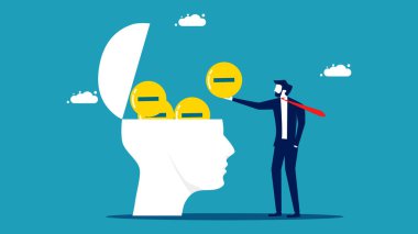 Olumsuz düşün. Aklına kötümserliği de ekle. iş konsepti vektör illüstrasyonu