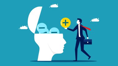 Olumsuz düşün. Olumsuz insanlara olumlu düşünceler ekleyin. iş konsepti vektörü