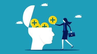 Olumlu düşün. İnsanlara olumlu düşünceler ekleyin. iş konsepti vektör illüstrasyonu