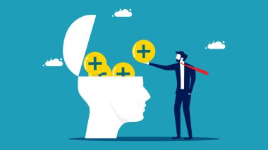 Olumlu düşün. İnsanlara olumlu düşünceler ekleyin. iş konsepti vektör illüstrasyonu