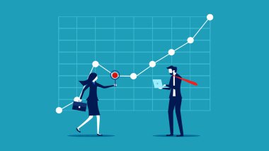 Kusur arayışı analiz ediliyor. İşini büyüt. finansal ve yatırım konsepti vektör illüstrasyonu