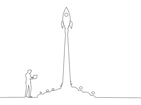 开始做生意吧一位商人正在努力发射一枚火箭 商业概念 — 图库矢量图片