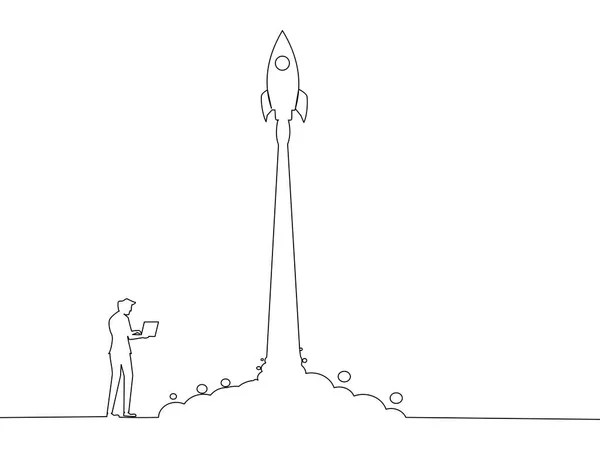 Empieza Hacer Negocios Hombre Negocios Está Trabajando Lanzar Cohete Concepto — Archivo Imágenes Vectoriales