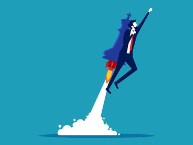 İş adamları stratejik roketle havalanıyorlar. Bir iş stratejisi başlatıyorum. vektör illüstrasyonu