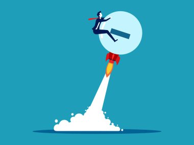 Negatif bir düşünce roketiyle uçağa binen bir iş adamı. Negatif tarafta bir işe başlamak.