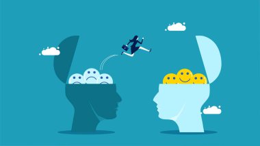 İş kadını tutumlarını olumsuzdan olumluya değiştirir. iş konsepti vektörü