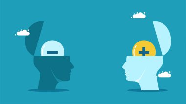 Olumsuz ve olumlu kavramlar. İyi ve kötü bir tavrı var. vektör 