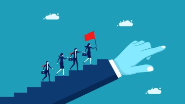 Kadın Liderlik. İş dünyasının liderleri, hedeflerine ulaşmak için iş dünyasına doğru bayrak sallıyor