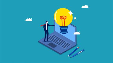 Yeni iş fikirleri keşfedin. Yeni fikirlerin ve yeniliklerin lideri. iş konsepti vektörü