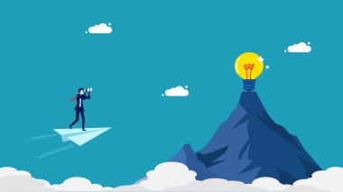 Yeni iş fikirleri keşfedin. Yeni fikirlerin ve yeniliklerin lideri. iş konsepti vektörü