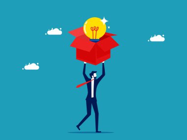 Yeni iş fikirleri keşfedin. Yeni fikirlerin ve yeniliklerin lideri. iş konsepti vektörü