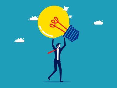 Yeni iş fikirleri keşfedin. Yeni fikirlerin ve yeniliklerin lideri. iş konsepti vektörü