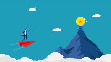 Yeni iş fikirleri keşfedin. Yeni fikirlerin ve yeniliklerin lideri. iş konsepti vektörü