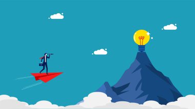 Yeni iş fikirleri keşfedin. Yeni fikirlerin ve yeniliklerin lideri. iş konsepti vektörü