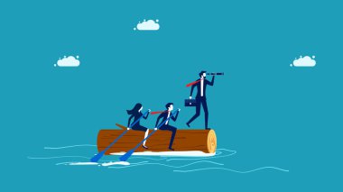 Takım olarak çalışmanın yönü. İş adamlarından oluşan bir ekip lider vektöre doğru gidiyor.