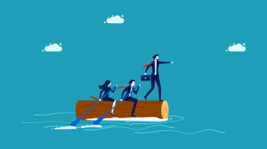 Takım olarak çalışmanın yönü. İş adamlarından oluşan bir ekip lider vektöre doğru gidiyor.