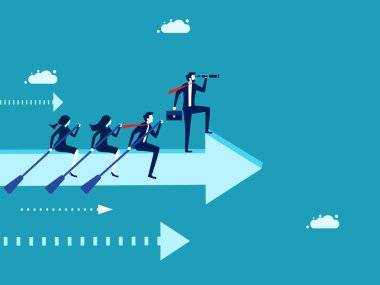 Şirketi başarıya götürecek bir ilham. ok işaretleri vektörü üzerinde kürek çeken iş adamlarının takım çalışması