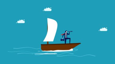 İşe bağlılık. İş liderleri gemiyi ilerletiyor. vektörler