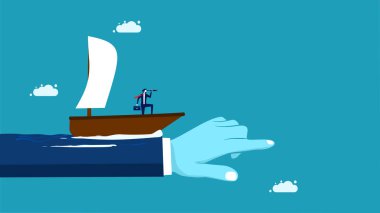 İşe bağlılık. İş liderleri gemiyi ilerletiyor. vektörler