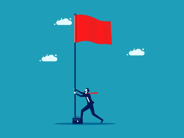 Businessman Raises Red Flag Business Victory Business Concept Vector Illustration — Vetor de Stock