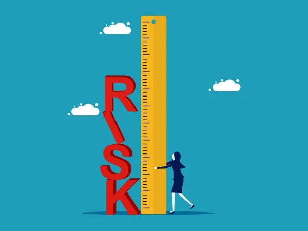 Assess Risks Business Woman Use Ruler Measure Risks Vector Illustration — Stock Vector