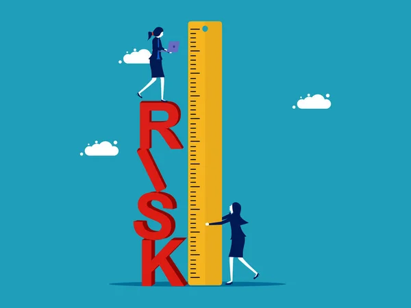 Assess Risks Business Woman Use Ruler Measure Risks Vector Illustration — Vettoriale Stock