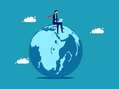 Dünyanın herhangi bir yerinden çalış. Dünyada işadamları çevrimiçi bilgisayar vektörleriyle çalışıyor