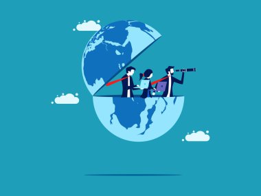 Dürbünle dünyaya bakan bir iş adamı. açık dünya iş konsepti vektörü