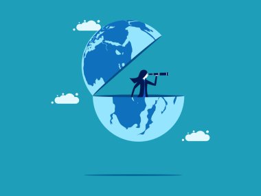 Hayalperest kadın liderler dünyayı dürbünle görüyorlar. açık dünya iş konsepti vektörü