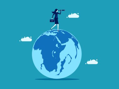 Hayalperest kadın liderler dünyayı dürbünle görüyorlar. açık dünya iş konsepti vektörü