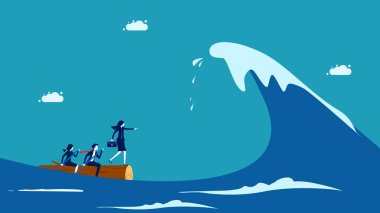 Krizin üstesinden gel. Kadın iş adamları okyanus dalgalarının üstesinden geliyor. vektör illüstrasyonu