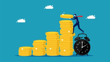 Uzun vadeli yatırım. Yatırımcılar tasarruflarını zamanında tutarlar. finans vektörü illüstrasyonu