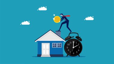 Emlak yatırımı. Yatırımcılar ev almak için uzun vadeli tasarruf yapıyorlar. vektör illüstrasyonu