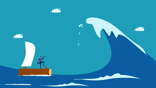 Overcome Crisis Business Leaders Overcome Ocean Waves Vector Illustration — Vetor de Stock