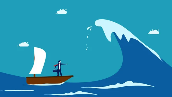 Overcome Crisis Business Leaders Overcome Ocean Waves Vector Illustration — Vetor de Stock