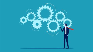 İşlem optimizasyonu. İşadamları çarkları işe çevirir. iş konsepti vektörü