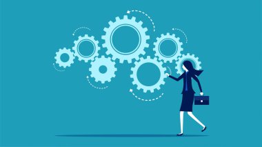 İşlem optimizasyonu. İş kadınları dişlileri işe çevirir. iş konsepti vektörü