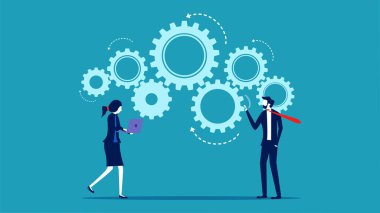 İşlem optimizasyonu. İşadamları çarkları işe çevirir. iş konsepti vektörü