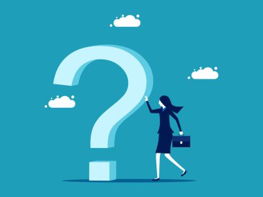 Bir çözüm düşün. İş kadını büyük bir soru işaretinin yanında duruyor